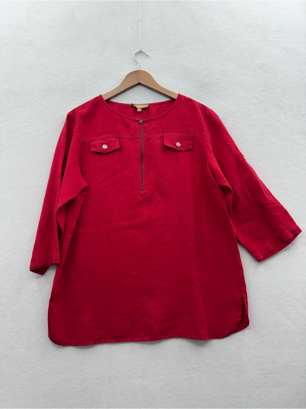 Ellen Tracy Women’s Large Linen Top 3/4 Sleeve Zip Front